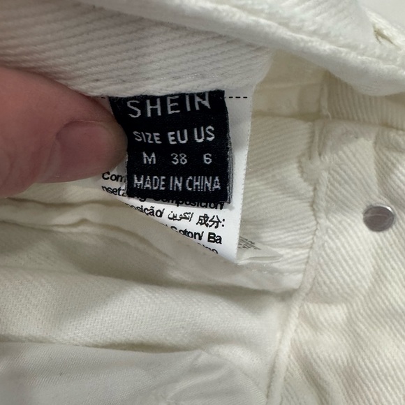 SHEIN White Distressed Jean Shorts High-Waisted Frayed Hem - Picture 2 of 3